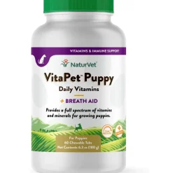 NaturVet VitaPet Puppy Plus Breath Aid Chewable Tablets Multivitamin for Dogs, 60 count