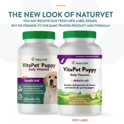 NaturVet VitaPet Puppy Plus Breath Aid Chewable Tablets Multivitamin for Dogs, 60 count