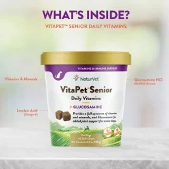 NaturVet VitaPet Senior Daily Vitamins Plus Glucosamine Dog Supplement, 60 count