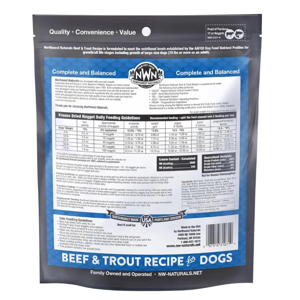 Northwest Naturals Freeze-Dried Nuggets Beef & Trout Recipe Raw Diets for Dogs