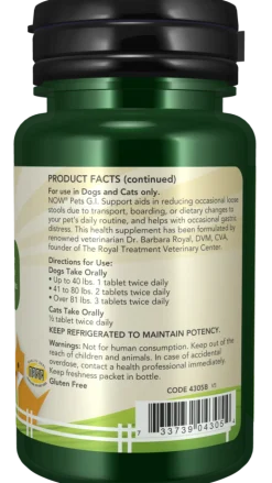 NOW Pets GI Support Dog & Cat Supplement, 90 ct