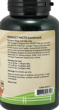 NOW Pets Omega-3 Support For Dog & Cat, 180 ct