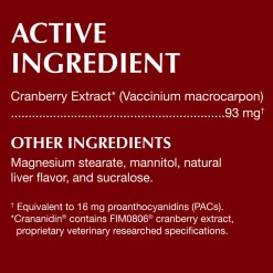 Nutramax Crananidin Cranberry Extract Urinary Tract Health Supplement for Dogs, 75 Chewable Tablets