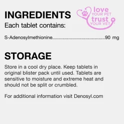 Nutramax Denosyl Liver and Brain Health Supplement for Small Dogs and Cats, With S-Adenosylmethionine (SAMe)