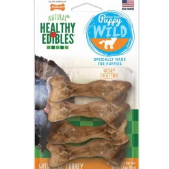 Nylabone Healthy Edibles Puppy WILD Natural Long-Lasting Turkey Flavor Bone Chew Treats for Puppies - Small/Regular , 4-count