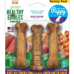 Nylabone Healthy Edibles Roast Beef, Turkey & Bacon Puppy Dog Treats - Variety Pack, 3-count