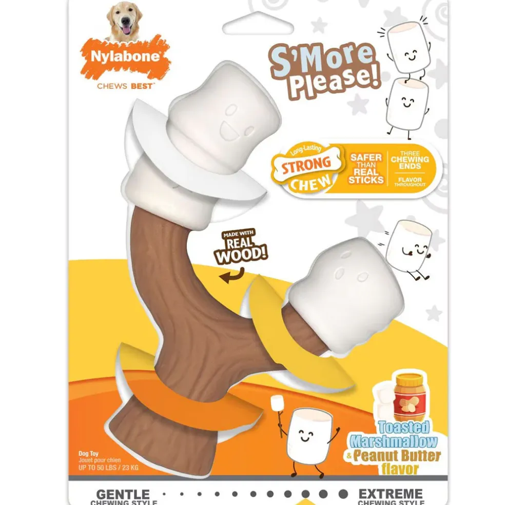 Nylabone Strong Toasted Marshmallow Stick & Peanut Butter Flavor Tough Dog Chew Toy, Large/Giant