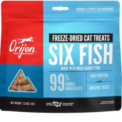 ORIJEN Six Fish Grain-Free High-Protein Raw Animal Ingredients Freeze Dried Cat Treats, 1.25-oz bag