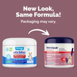Oticbliss Advanced Vet Strength Medicated Ear Wipes for Cats & Dogs, 50 ct