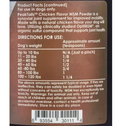 PeakTails Joint Support For Dogs MSM Powder Chicken Flavor, 1-lb