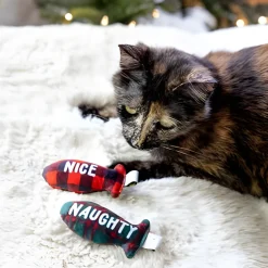 Pearhead Naughty Or Nice Holiday Themed Cat Toy Set with Catnip