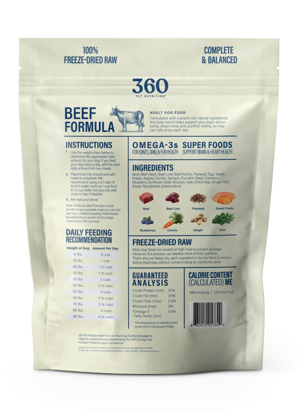 360 Pet Nutrition Beef Formula Freeze-Dried Raw Dog Food