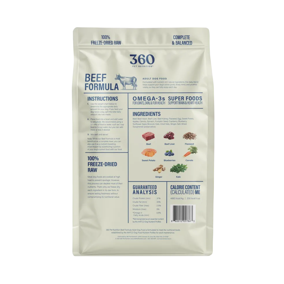 360 Pet Nutrition Beef Formula Freeze-Dried Raw Dog Food
