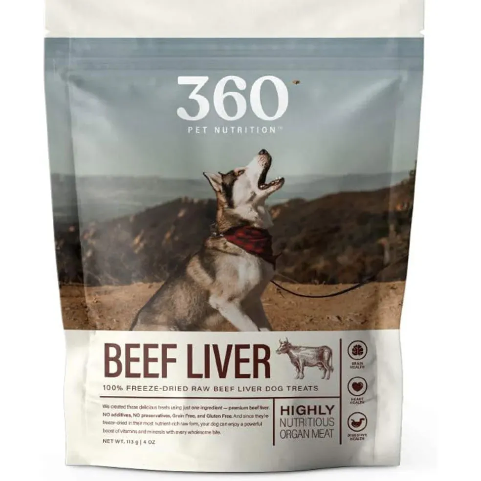 360 Pet Nutrition Beef Liver Freeze-Dried Raw Dog Treats, 4-oz