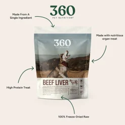 360 Pet Nutrition Beef Liver Freeze-Dried Raw Dog Treats, 4-oz