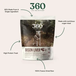 360 Pet Nutrition Bison Liver Freeze-Dried Raw Dog Food, 4-oz