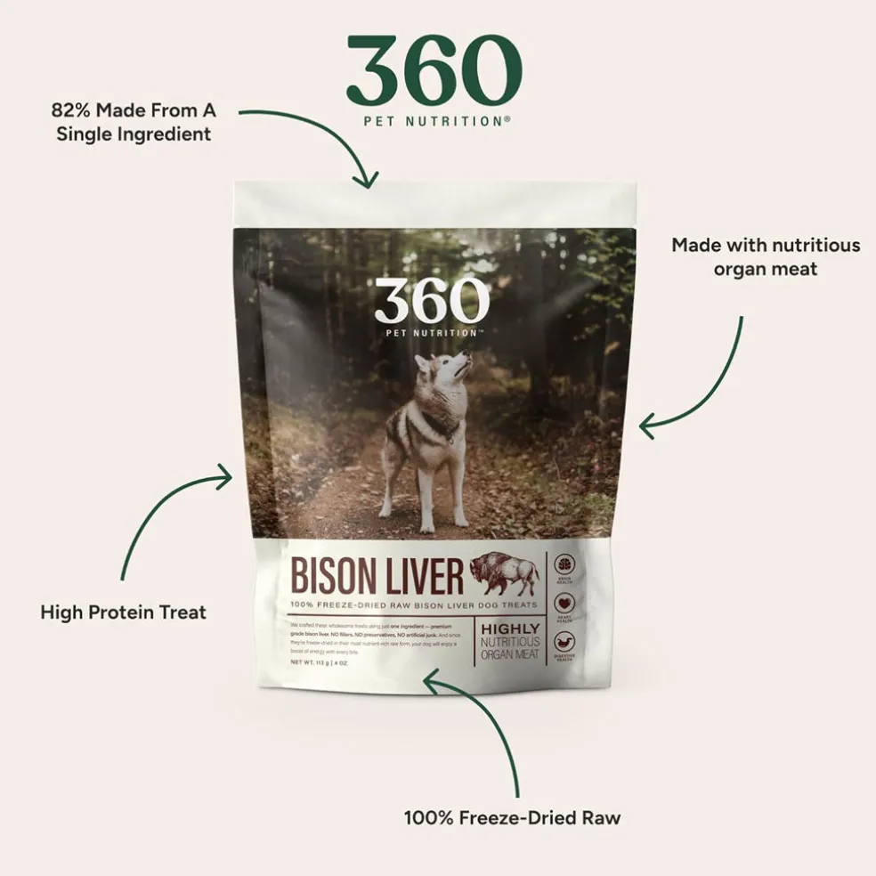 360 Pet Nutrition Bison Liver Freeze-Dried Raw Dog Food, 4-oz