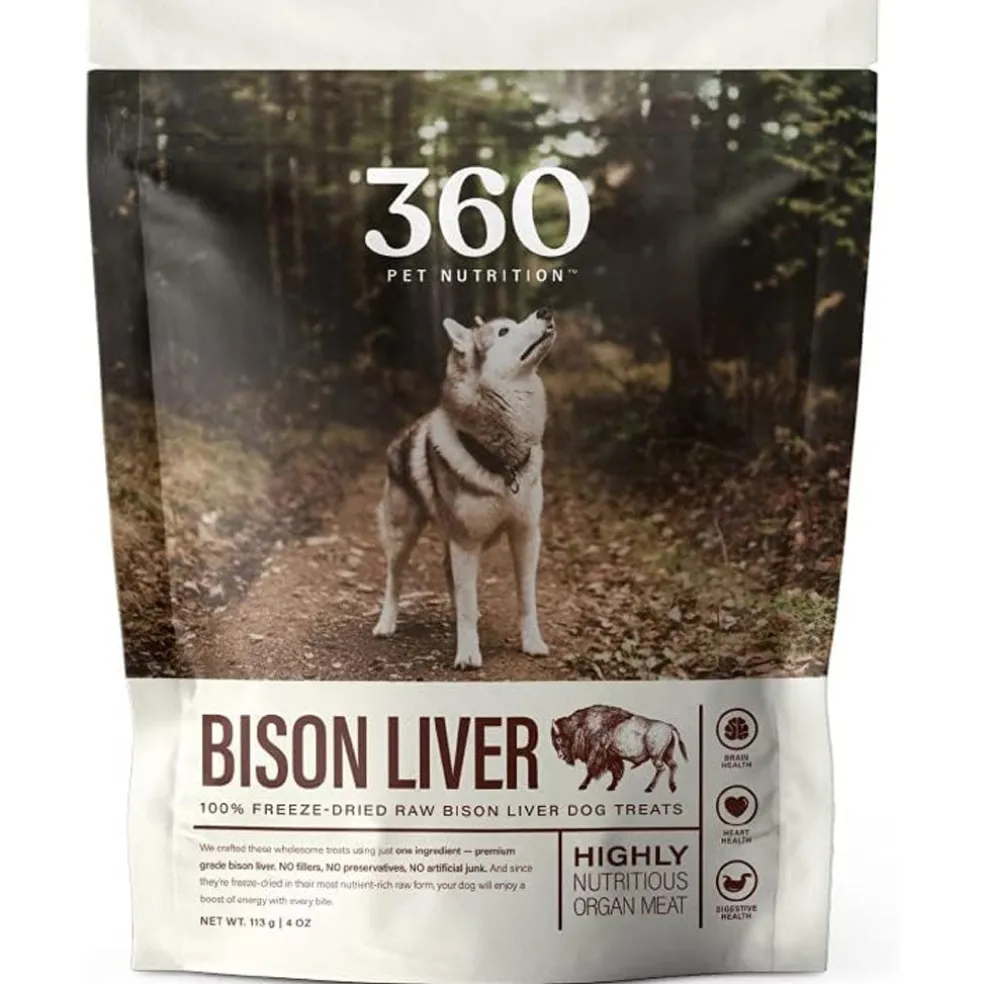 360 Pet Nutrition Bison Liver Freeze-Dried Raw Dog Food, 4-oz