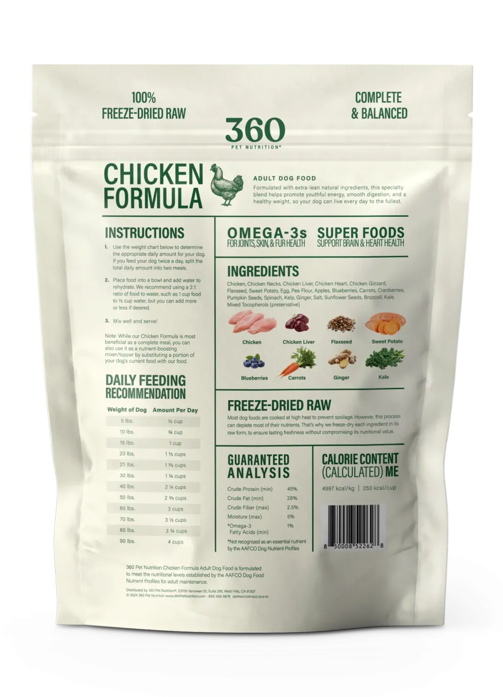 360 Pet Nutrition Chicken Freeze-Dried Raw Complete Meal for Adult Dogs