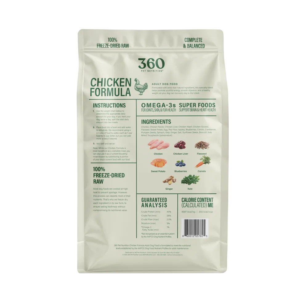 360 Pet Nutrition Chicken Freeze-Dried Raw Complete Meal for Adult Dogs