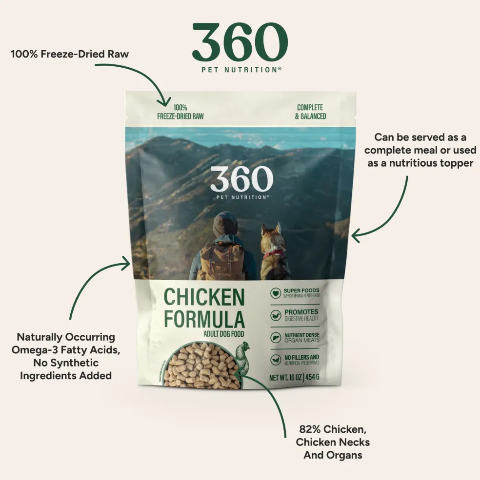 360 Pet Nutrition Chicken Freeze-Dried Raw Complete Meal for Adult Dogs