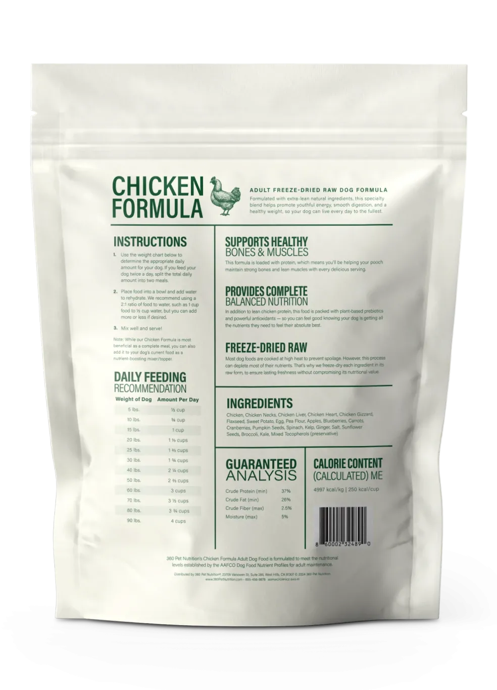 360 Pet Nutrition Chicken Freeze-Dried Raw Complete Meal for Adult Dogs