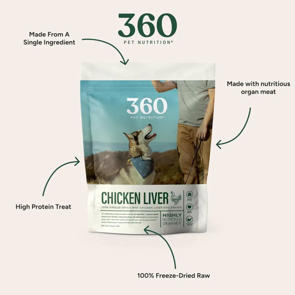 360 Pet Nutrition Chicken Liver Freeze-Dried Raw Dog Food, 4-oz