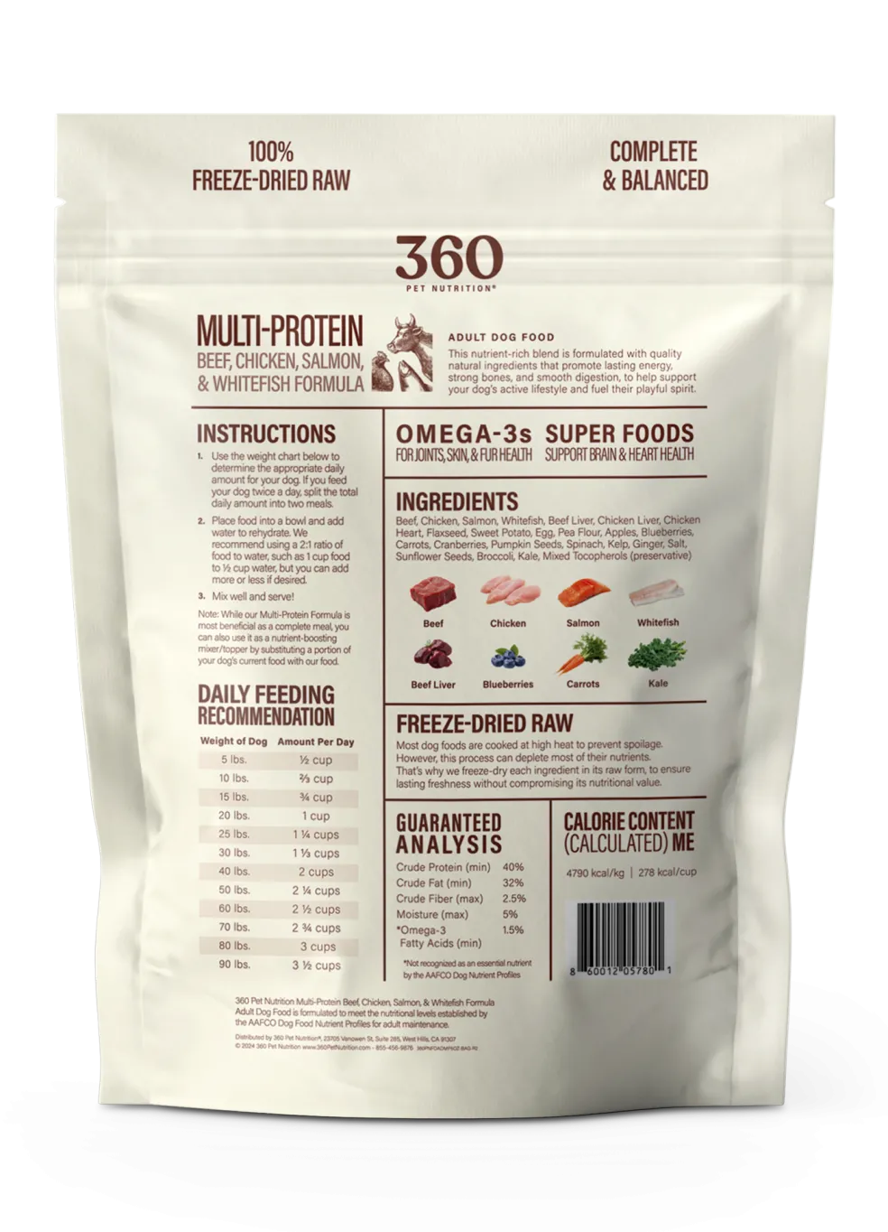 360 Pet Nutrition Multi-Meat Freeze-Dried Raw Complete Meal for Adult Dogs