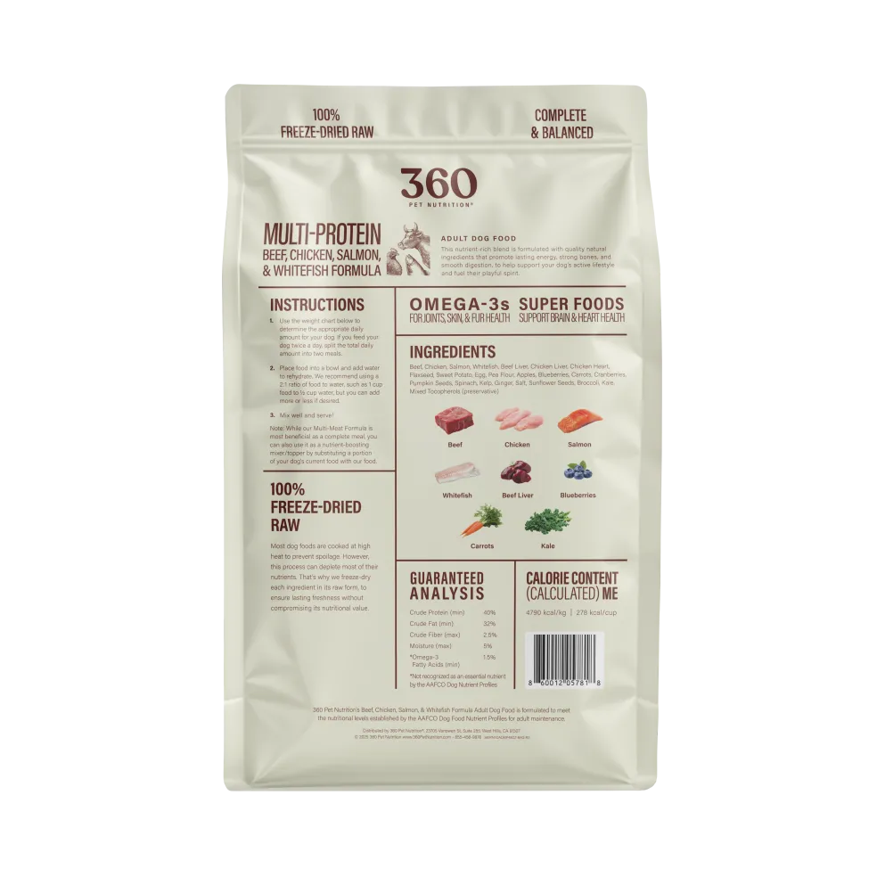 360 Pet Nutrition Multi-Meat Freeze-Dried Raw Complete Meal for Adult Dogs