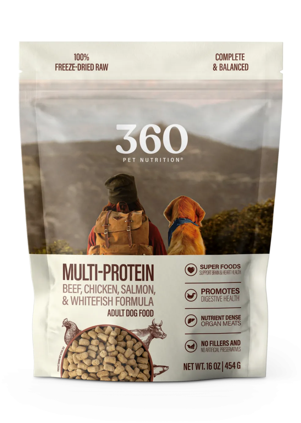 360 Pet Nutrition Multi-Meat Freeze-Dried Raw Complete Meal for Adult Dogs