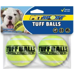 Petsport USA Tuff Balls Dog Toy Yellow, 2.5", 2-pack