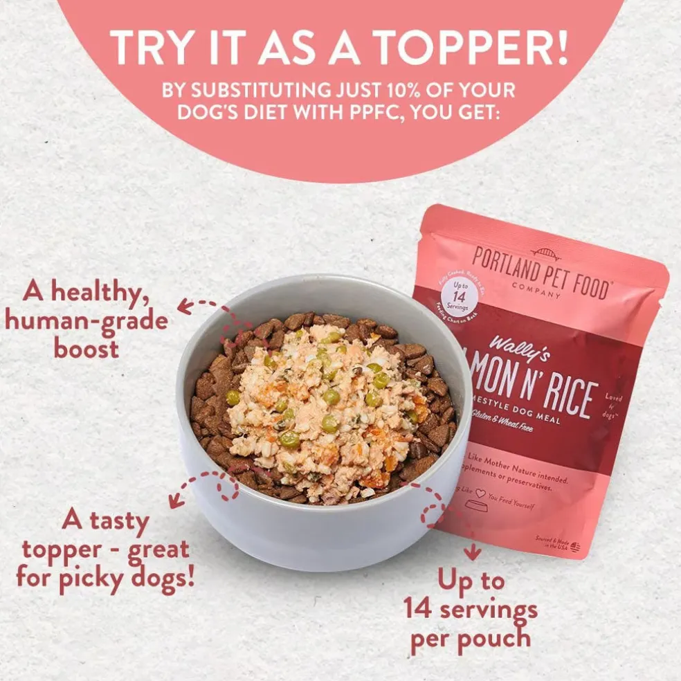 Portland Pet Food Company Wally's Salmon N' Rice Homestyle Wet Dog Food Topper & Meal (9 oz x 8 puches)