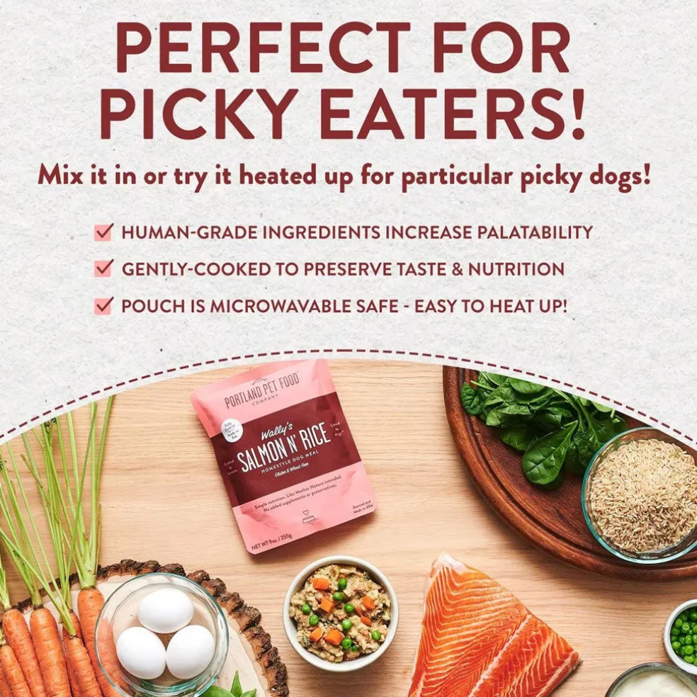 Portland Pet Food Company Wally's Salmon N' Rice Homestyle Wet Dog Food Topper & Meal (9 oz x 8 puches)