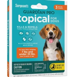 Sergeant's Guardian Pro Flea & Tick Topical Treatment for Small Dogs, 7–33 lbs, 3-Month Supply