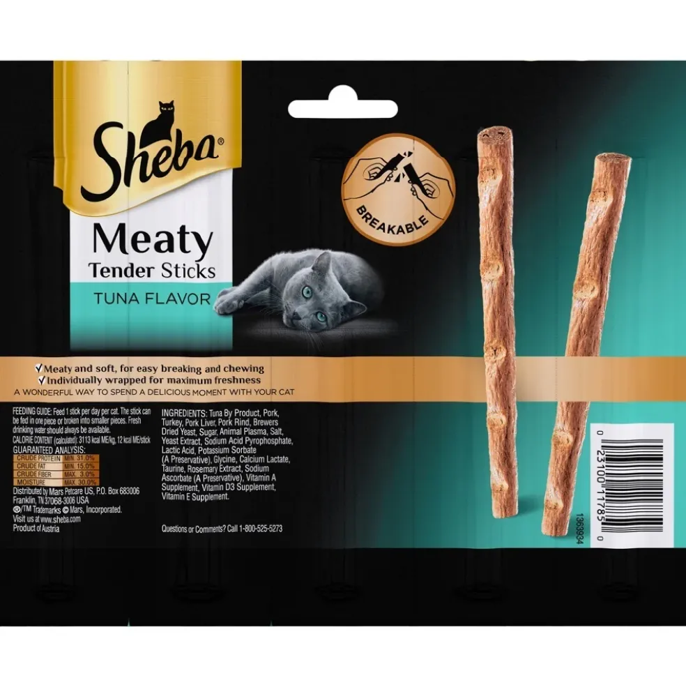 Sheba Grain Free Meaty Tender Sticks with Tuna Cat Treats, 0.14-oz, 5-stciks