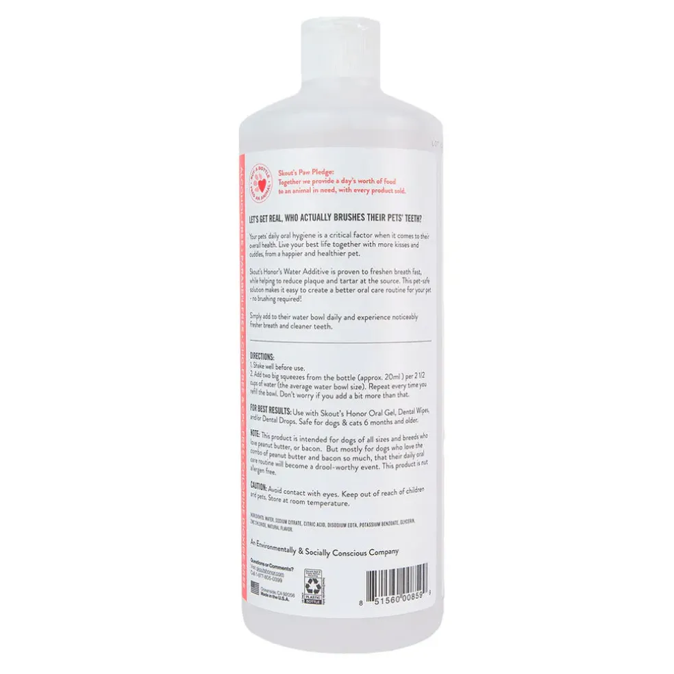 Skout's Honor Oral Care Peanut Butter & Bacon Dental Water Additive for Dogs & Cats, 32-oz