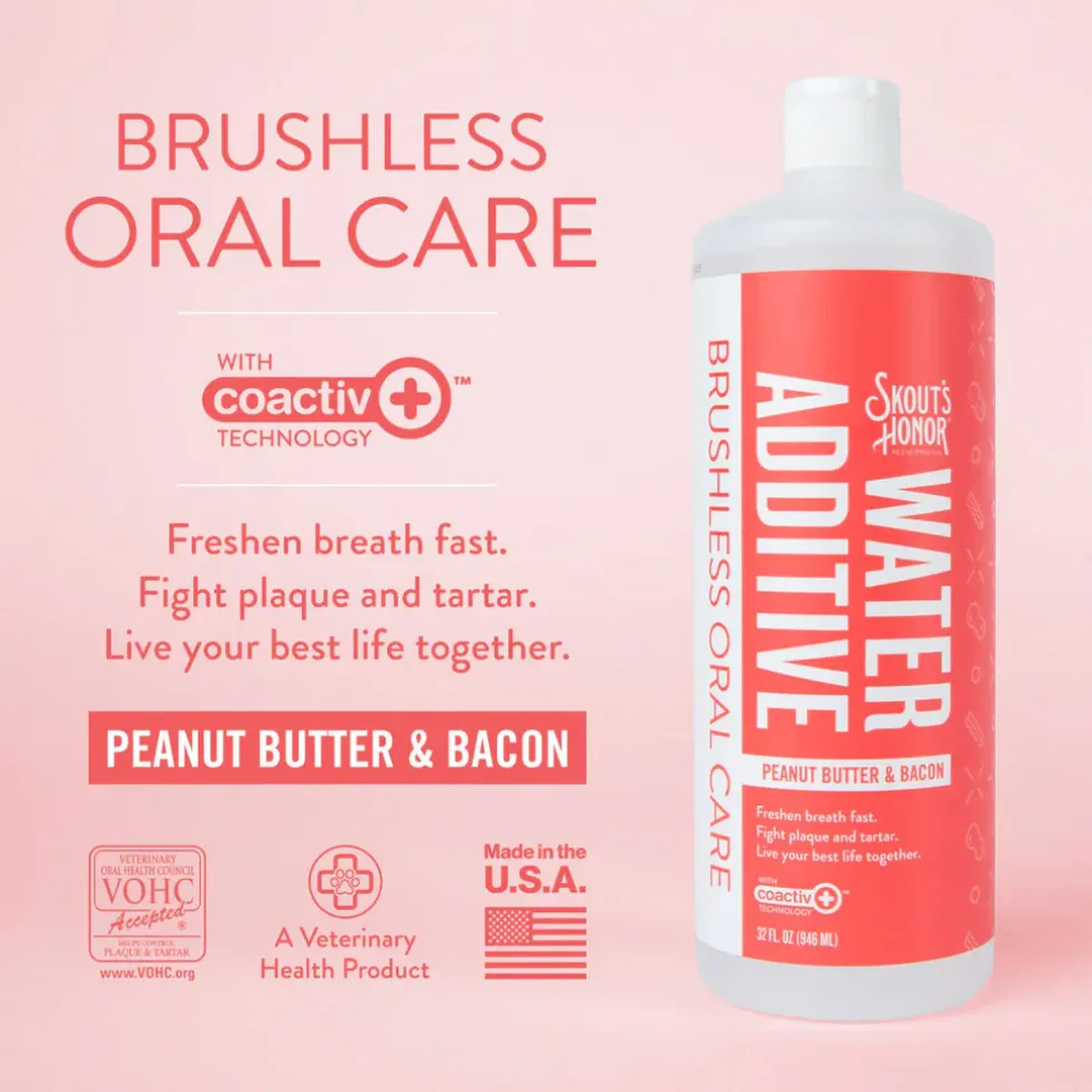 Skout's Honor Oral Care Peanut Butter & Bacon Dental Water Additive for Dogs & Cats, 32-oz