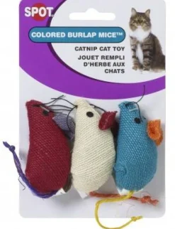 Spot Burlap Mice Catnip Toy Assorted 3", 3-pack