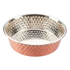 Spot Honeycomb Non-Skid Stainless Steel Dog Bowl, Hammered Exterior Copper