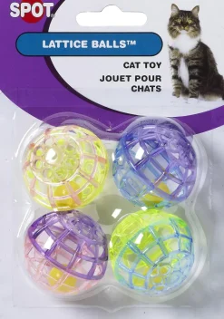 Spot Lattice Ball with Bell Cat Toy Multi-Color, 4-pack