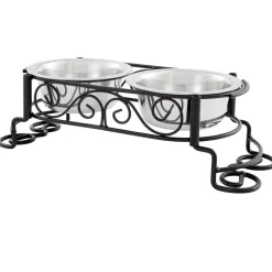Spot Mediterranean Double Diner Dog Bowl Silver