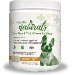 TevraPet Vetality Naturals Oral Flea & Tick Chews for Dogs, Chicken Flavor, 120 count