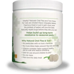TevraPet Vetality Naturals Oral Flea & Tick Chews for Cats, Chicken Flavor, 120 count