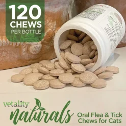 TevraPet Vetality Naturals Oral Flea & Tick Chews for Cats, Chicken Flavor, 120 count