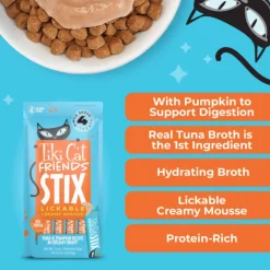 Tiki Cat Friends Stix Tuna & Pumpkin Recipe in Creamy Gravy Lickable Cat Treats (0.4 oz x 4 servings)