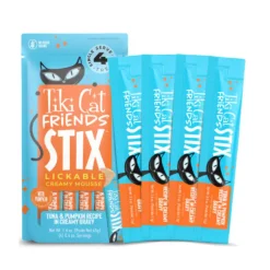 Tiki Cat Friends Stix Tuna & Pumpkin Recipe in Creamy Gravy Lickable Cat Treats (0.4 oz x 4 servings)