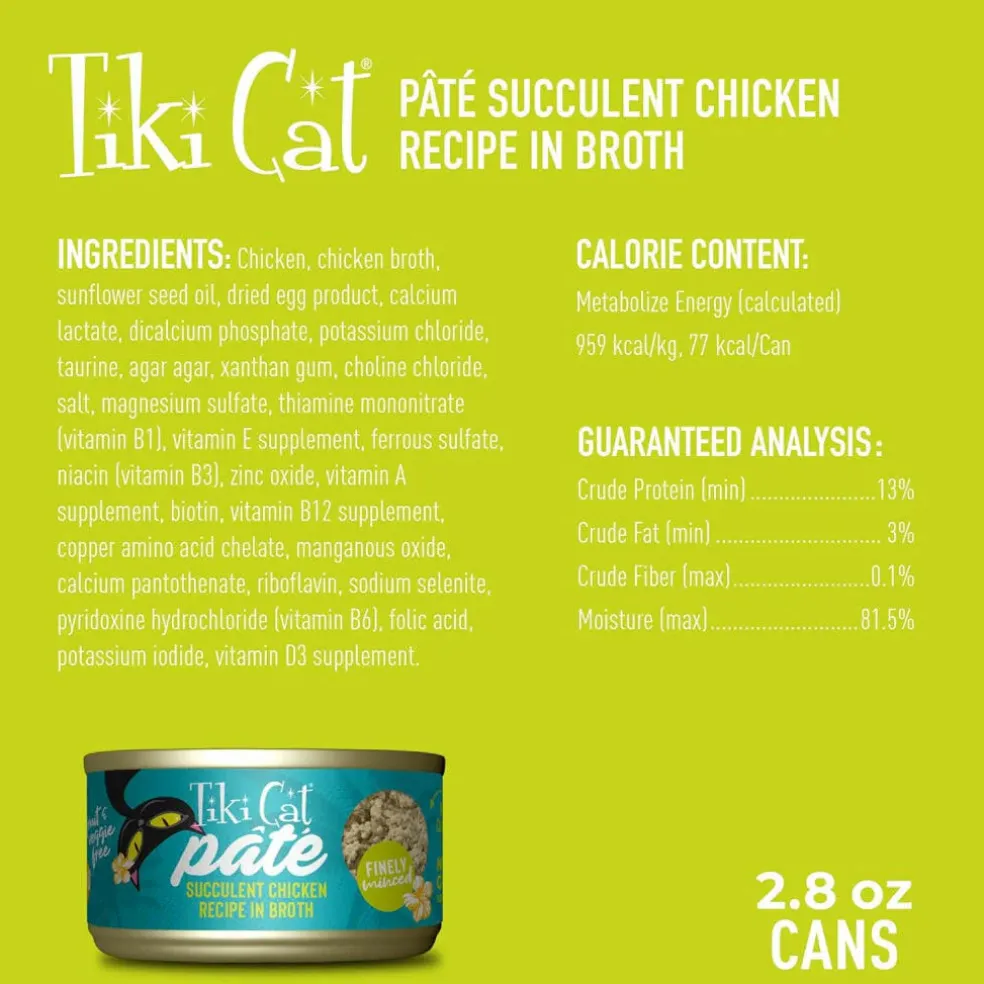 Tiki Cat Luau Succulent Chicken Pate Grain-Free Wet Food for Cats (2.8 oz x 12 cans)