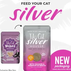 Tiki Cat Senior Salmon Velvet Mousse Grain-Free Wet Food For Senior Cats (2.8 oz x 12 pouches)