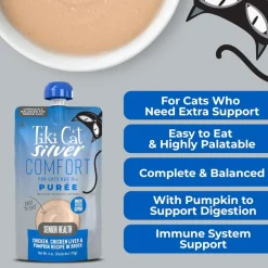 Tiki Cat Silver Comfort Chicken, Chicken Liver & Pumpkin Recipe in Broth Low Phosphorus Puree for Cats Age 11+ (6 oz x 6 pouches)