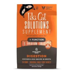 Tiki Cat Solutions Supplement Digestion Chicken & Egg Recipe in Broth for Cats (0.28 oz x 20 sachets)